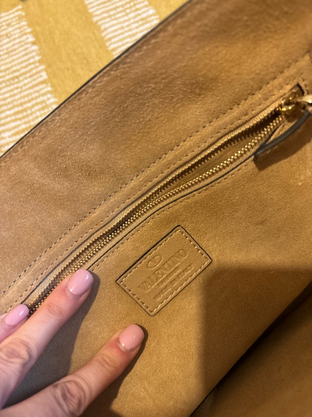 Valentino Camel Suede Zip-Trim Shoulder Tote